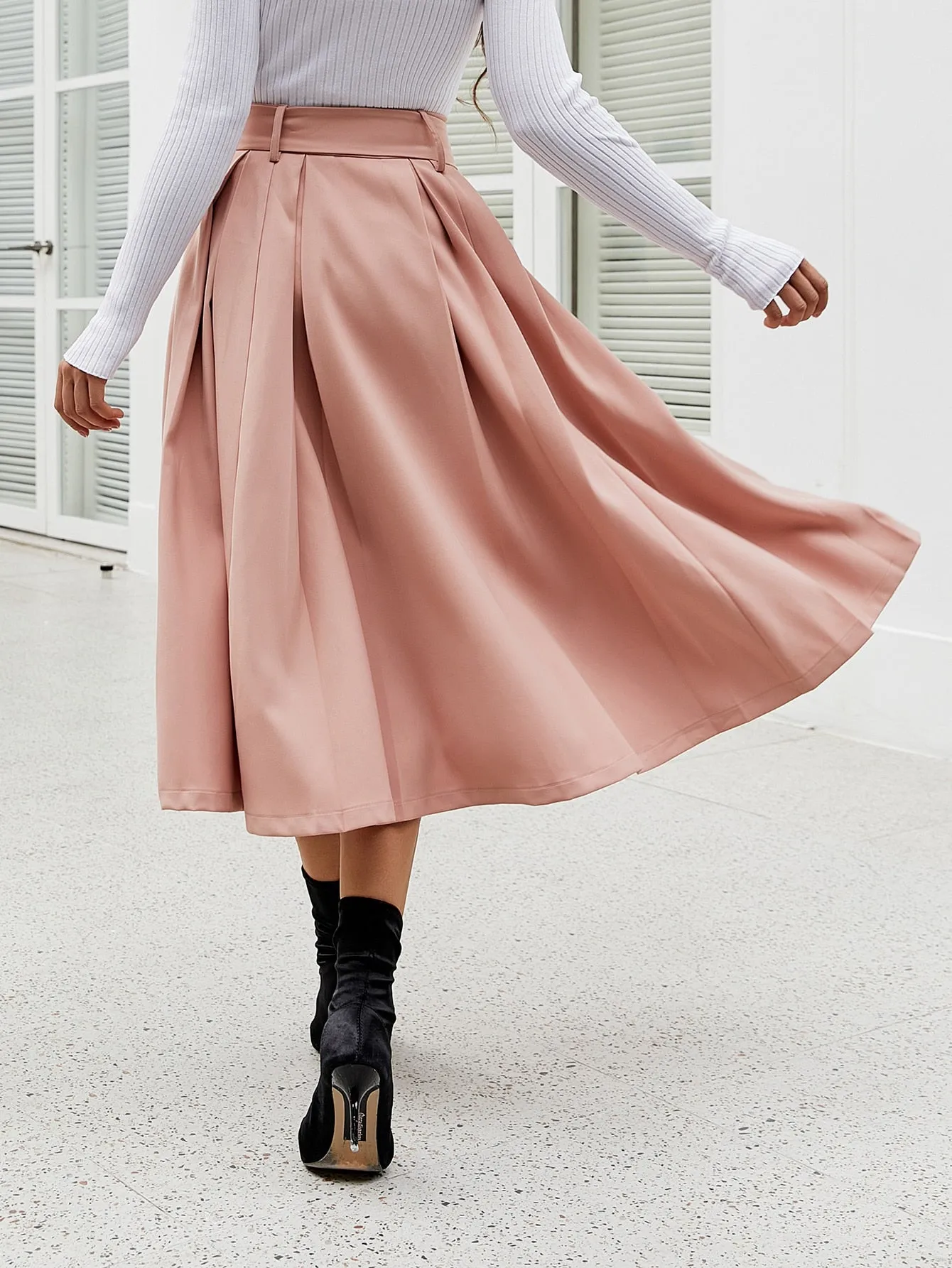 Elegant Plain Button Natural Midi Women Skirt