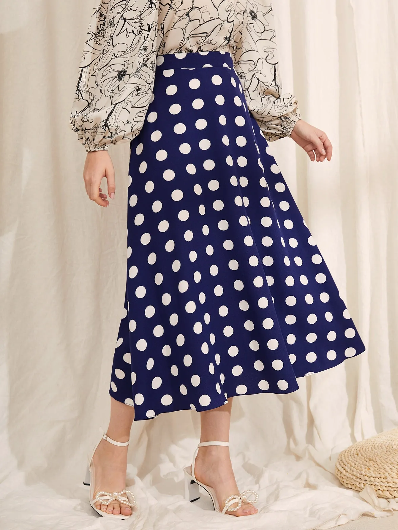 Elegant Polka Dot High Waist Long Women Skirt