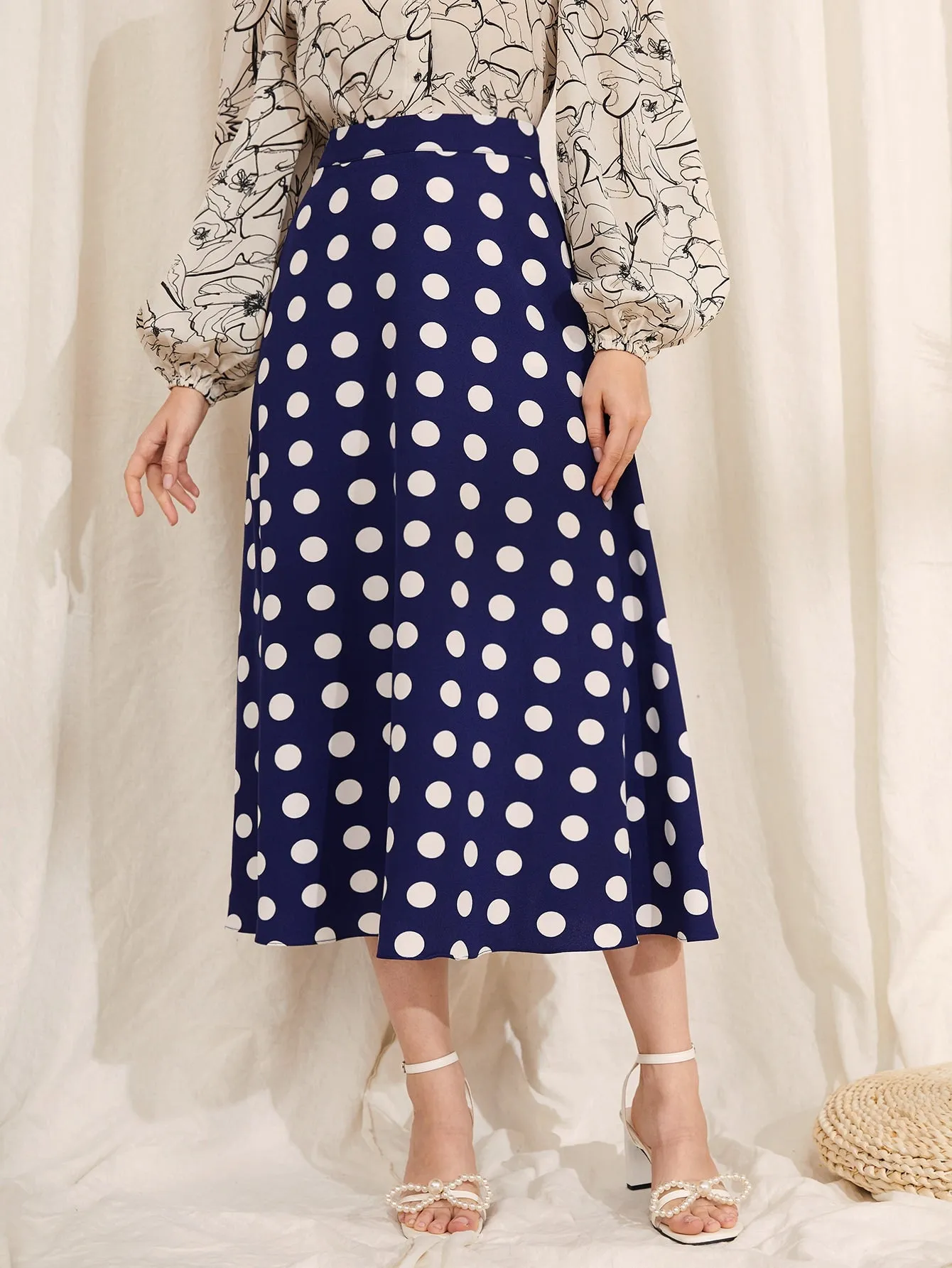 Elegant Polka Dot High Waist Long Women Skirt