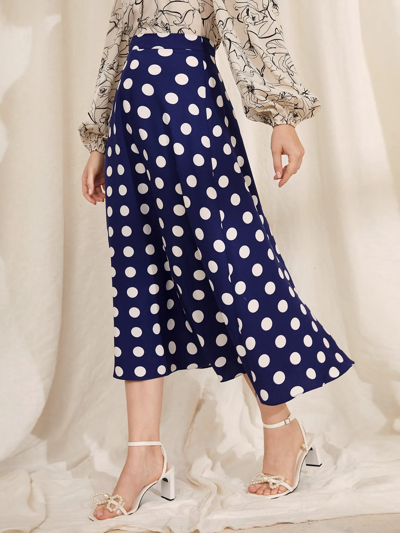Elegant Polka Dot High Waist Long Women Skirt