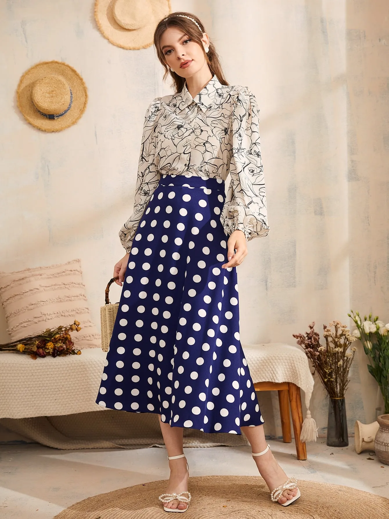 Elegant Polka Dot High Waist Long Women Skirt