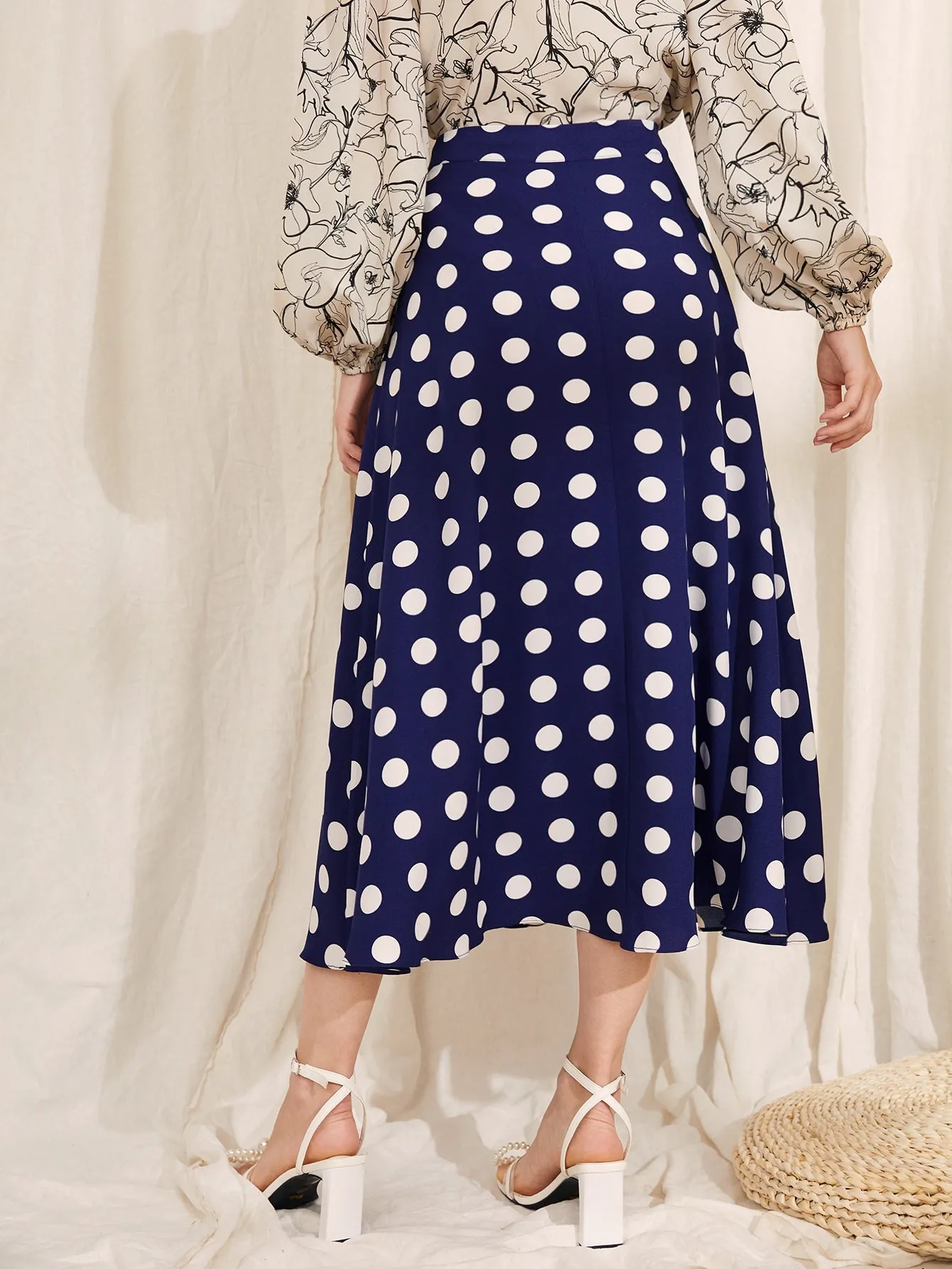 Elegant Polka Dot High Waist Long Women Skirt