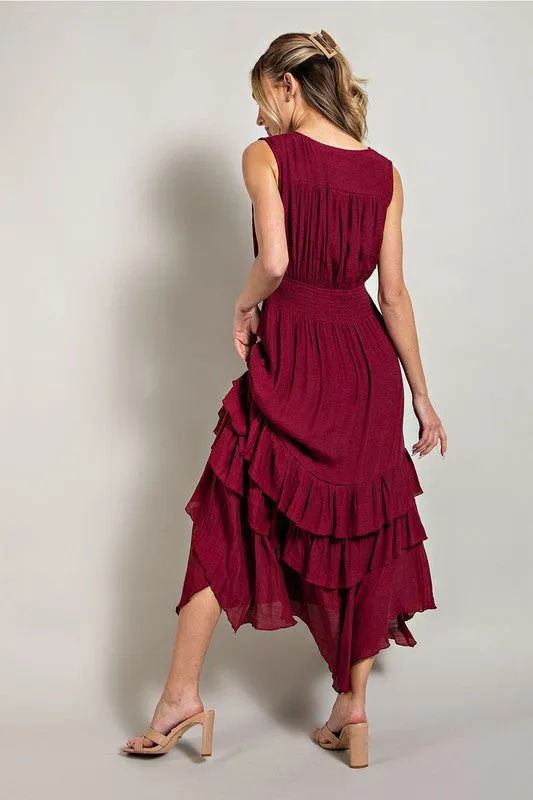 EVERLEY V NECK RUFFLE MAXI DRESS