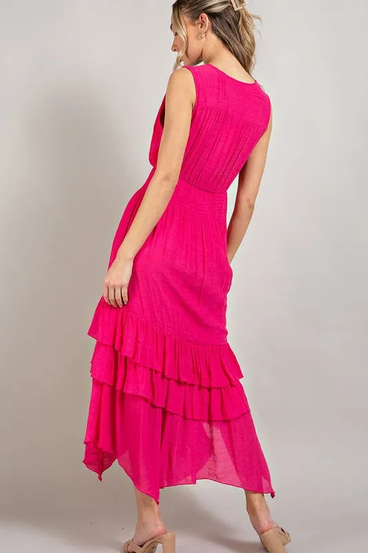 EVERLEY V NECK RUFFLE MAXI DRESS