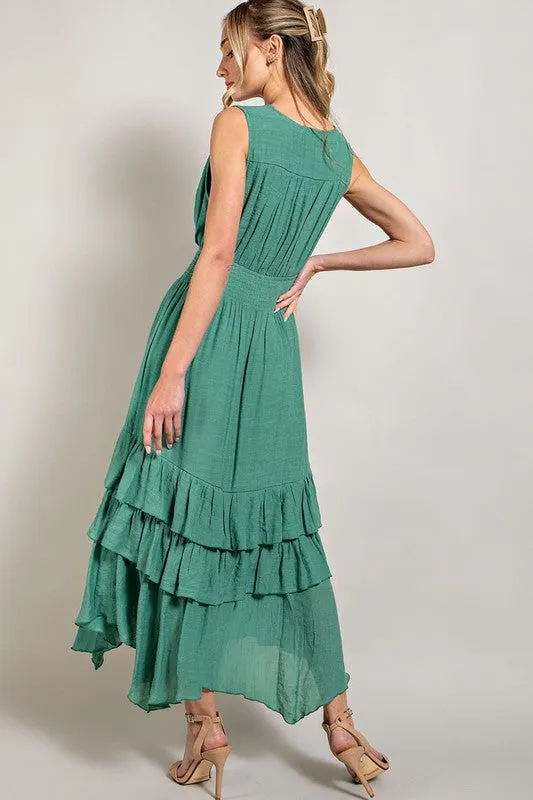 EVERLEY V NECK RUFFLE MAXI DRESS