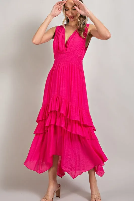 EVERLEY V NECK RUFFLE MAXI DRESS