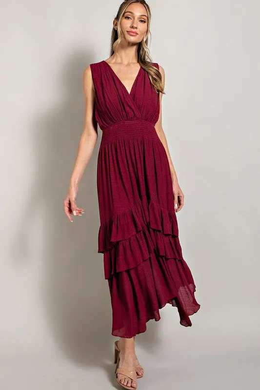 EVERLEY V NECK RUFFLE MAXI DRESS