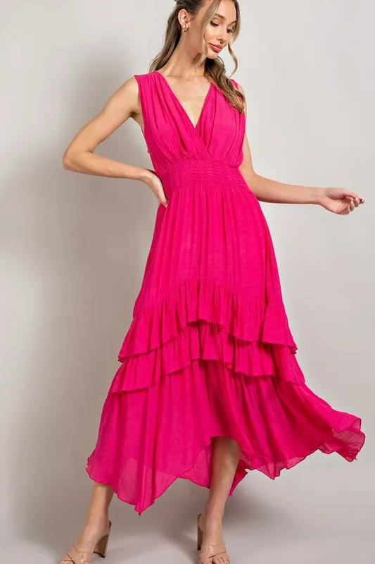 EVERLEY V NECK RUFFLE MAXI DRESS