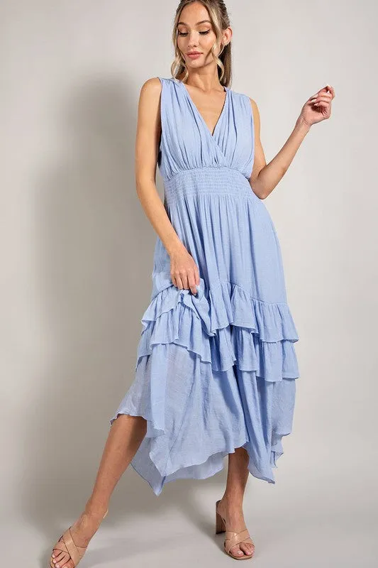 EVERLEY V NECK RUFFLE MAXI DRESS