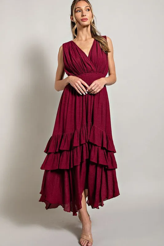 EVERLEY V NECK RUFFLE MAXI DRESS