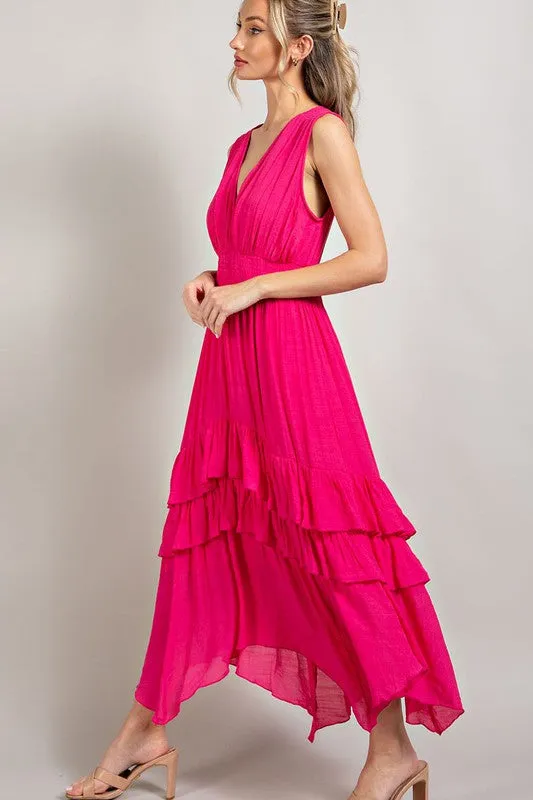 EVERLEY V NECK RUFFLE MAXI DRESS