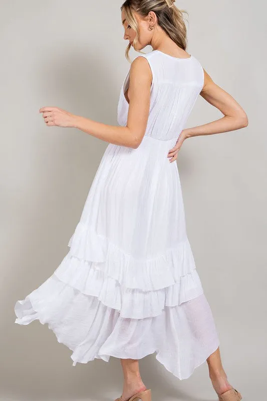 EVERLEY V NECK RUFFLE MAXI DRESS