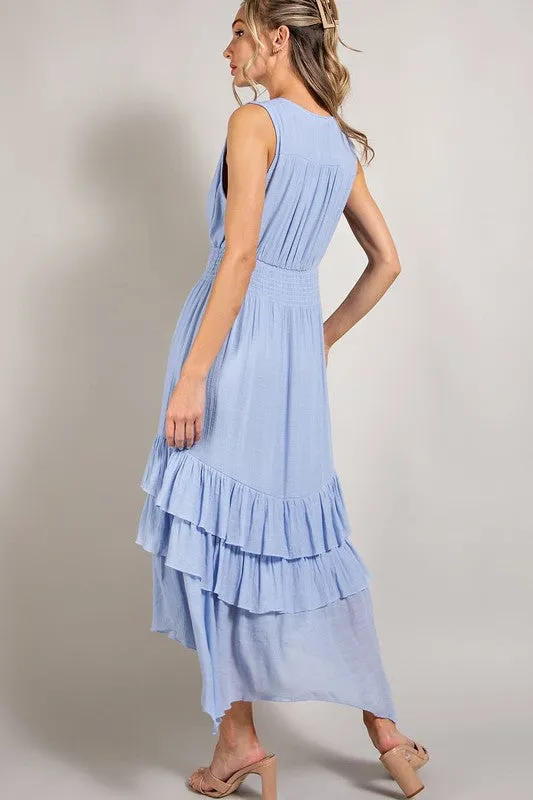 EVERLEY V NECK RUFFLE MAXI DRESS