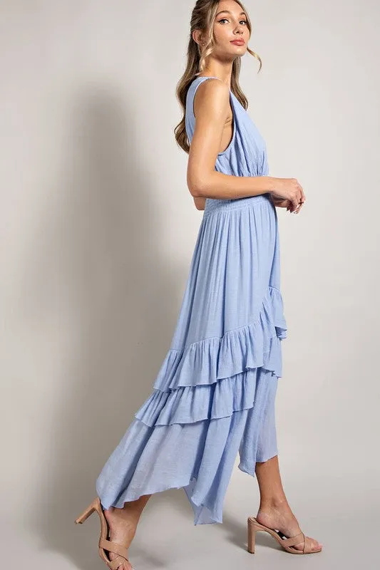 EVERLEY V NECK RUFFLE MAXI DRESS