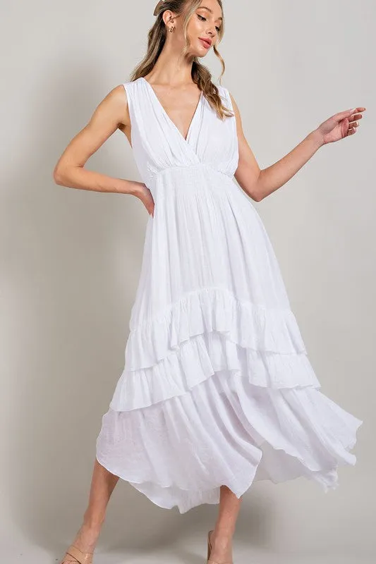 EVERLEY V NECK RUFFLE MAXI DRESS
