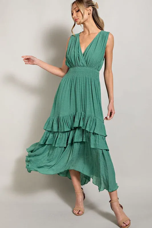 EVERLEY V NECK RUFFLE MAXI DRESS