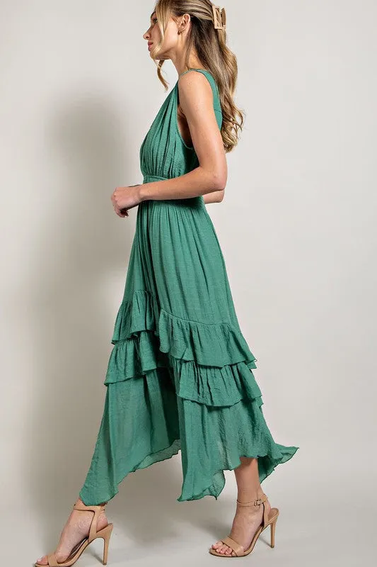 EVERLEY V NECK RUFFLE MAXI DRESS