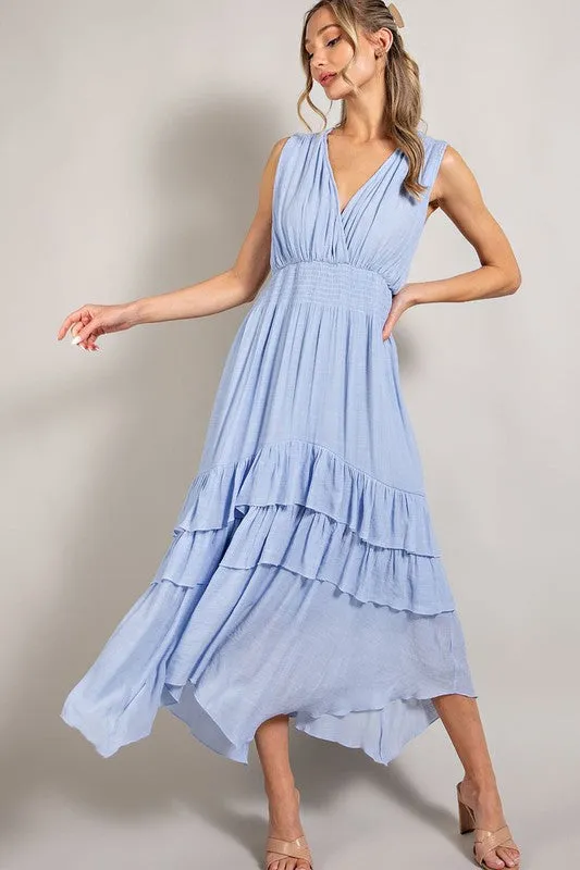 EVERLEY V NECK RUFFLE MAXI DRESS