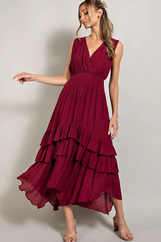 EVERLEY V NECK RUFFLE MAXI DRESS