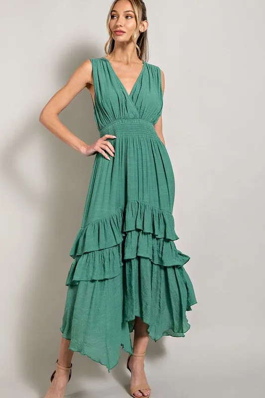 EVERLEY V NECK RUFFLE MAXI DRESS