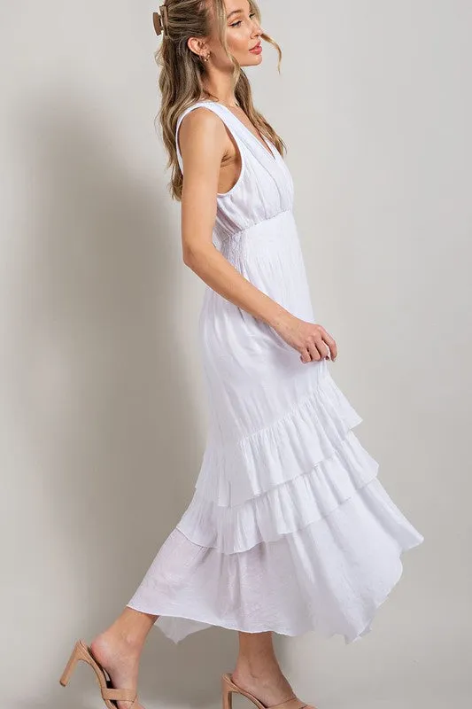 EVERLEY V NECK RUFFLE MAXI DRESS