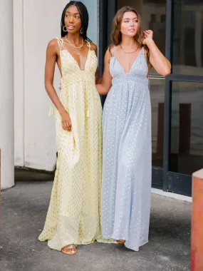 Fiona Flowy Polka Dot Maxi Dress with Adjustable Tassel Straps