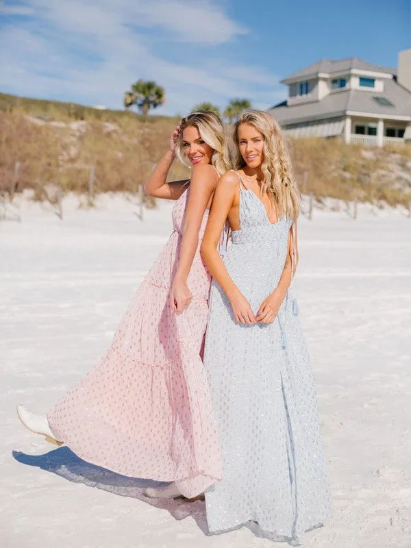 Fiona Flowy Polka Dot Maxi Dress with Adjustable Tassel Straps