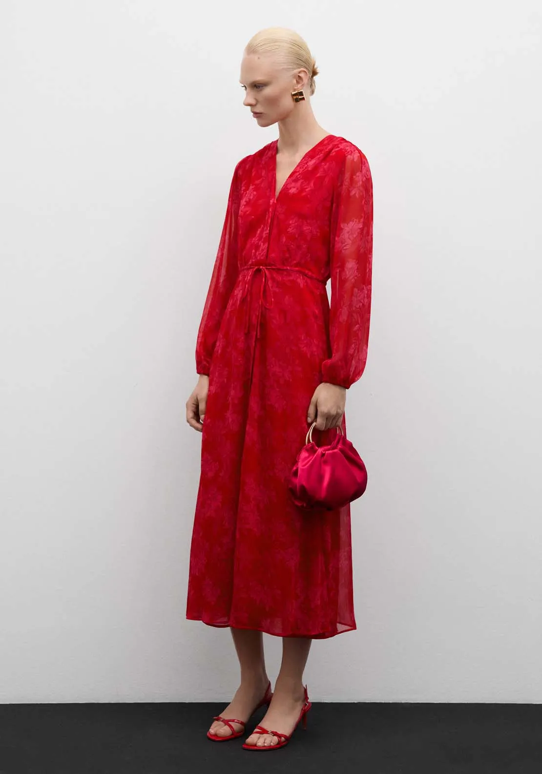 Floral-print dress with knot detail - Bright Red