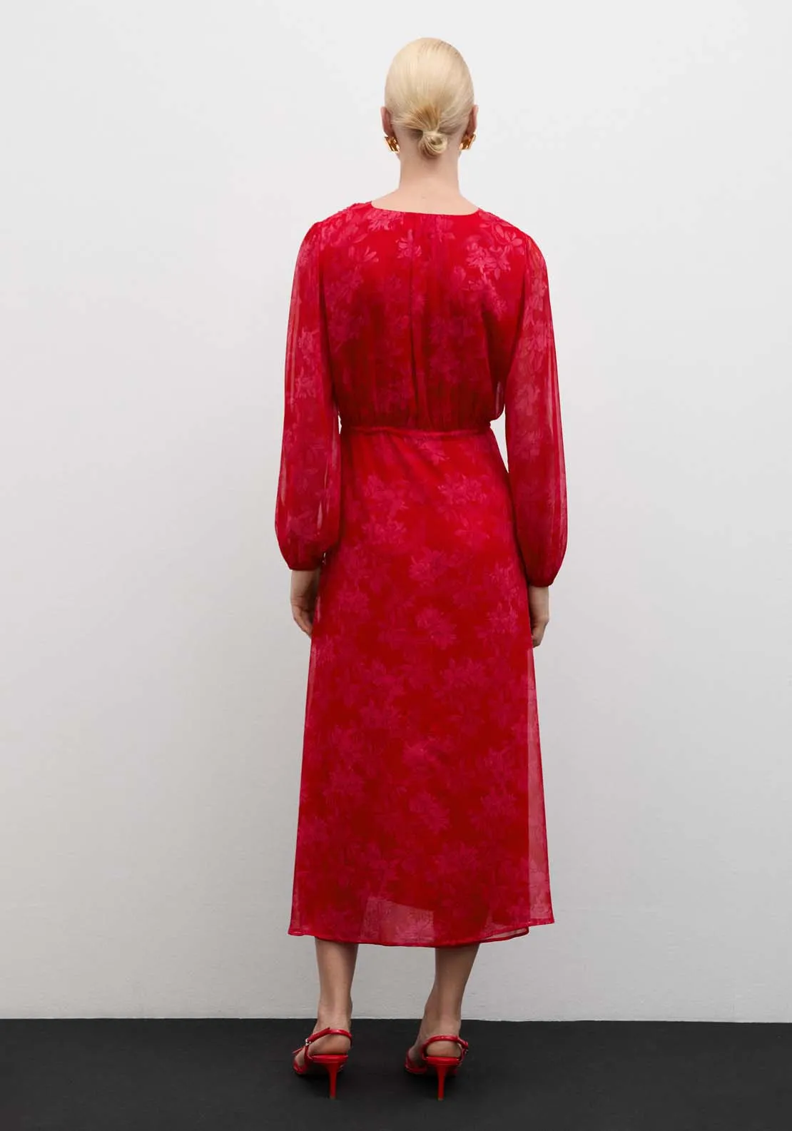 Floral-print dress with knot detail - Bright Red