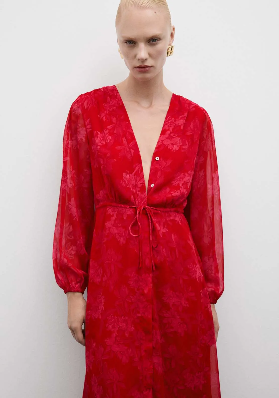 Floral-print dress with knot detail - Bright Red