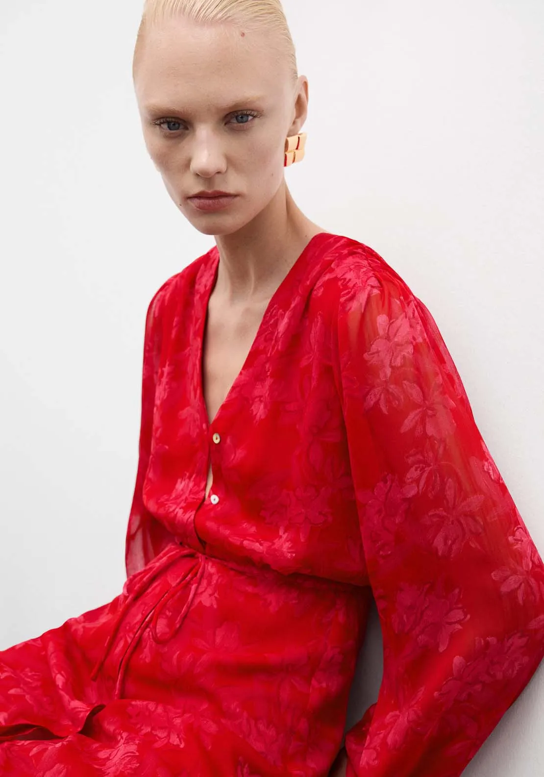 Floral-print dress with knot detail - Bright Red