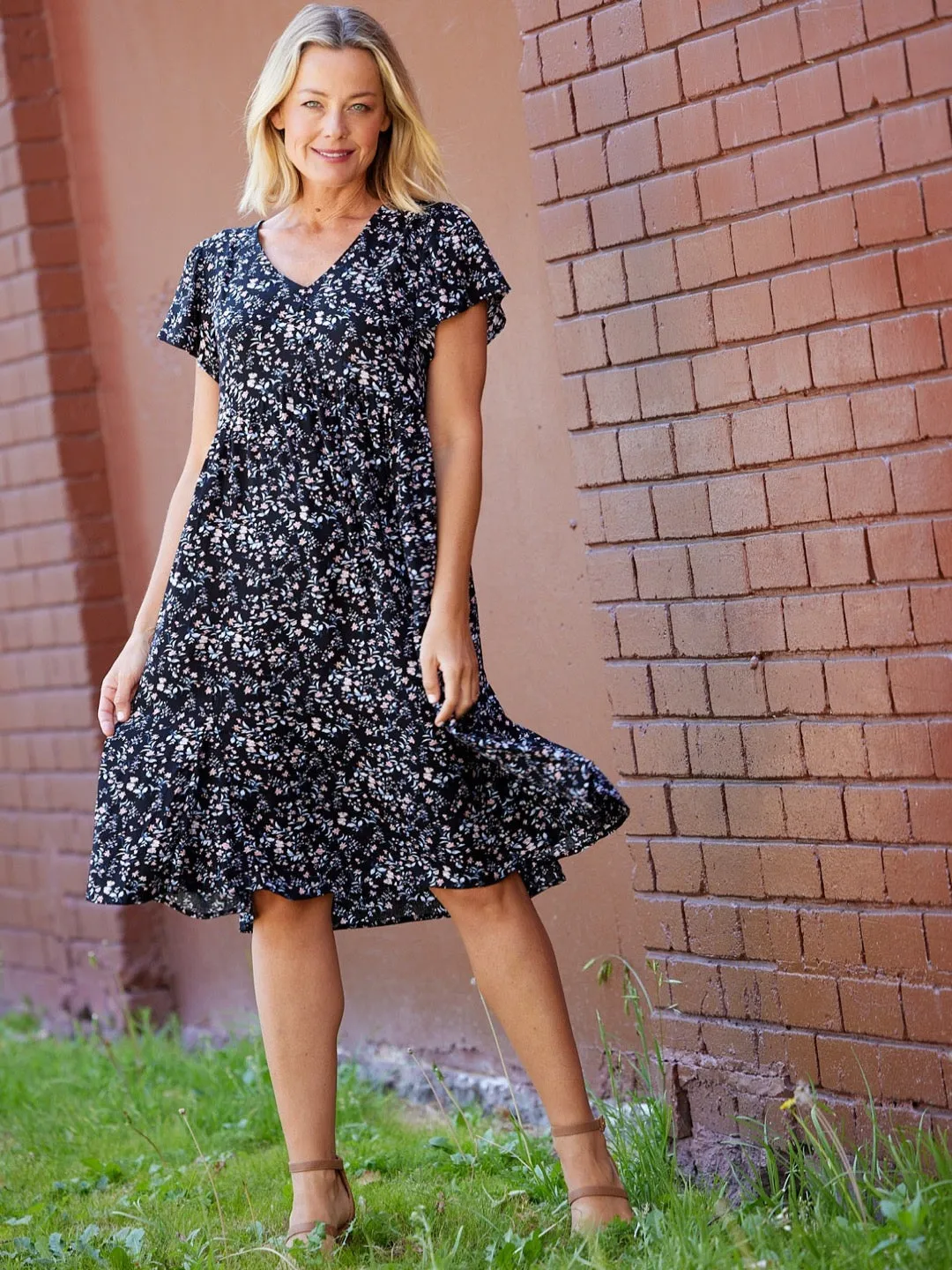 Flounce Dress - BLACK DITSY 27332-S