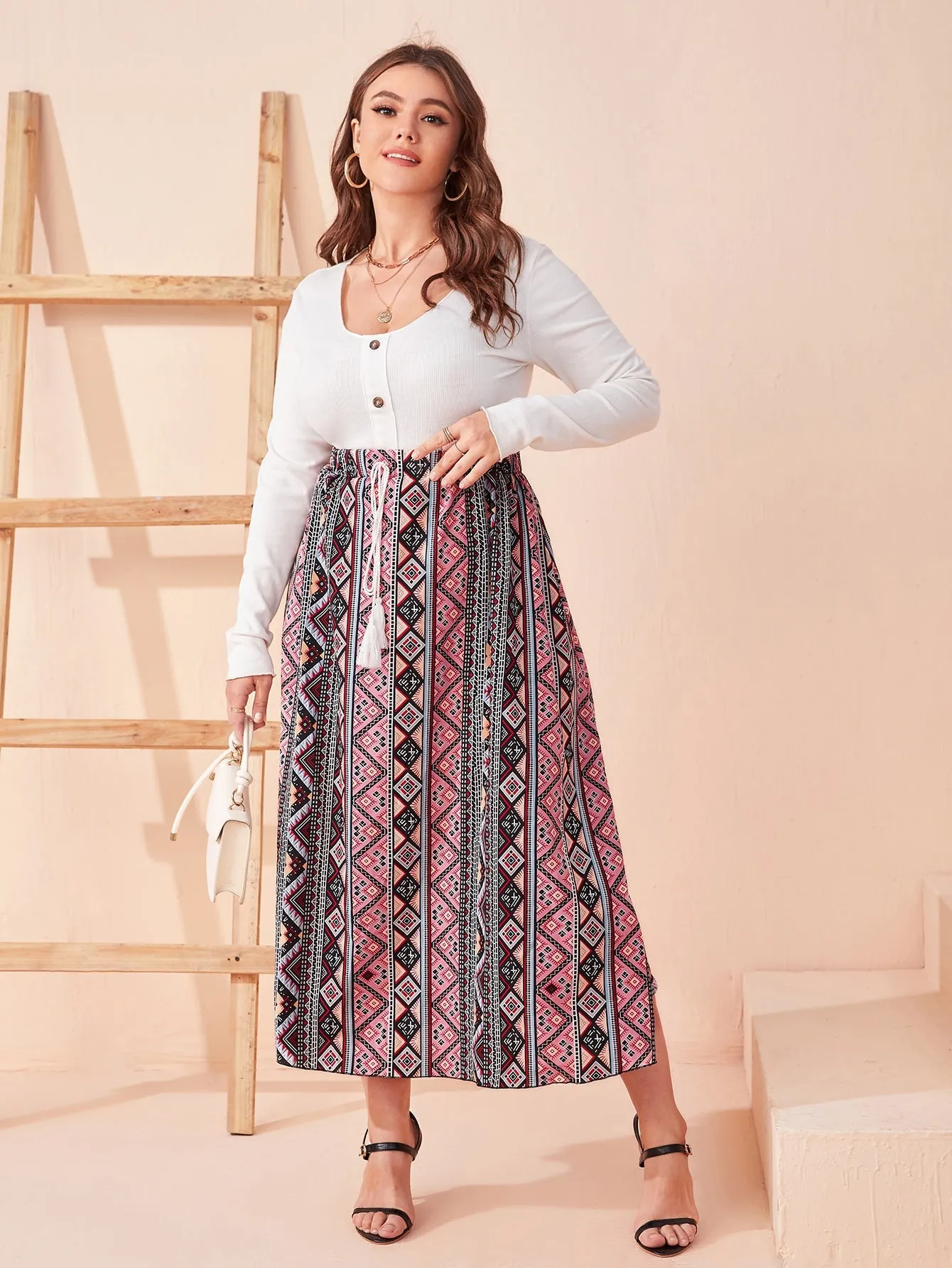 Geometric Knot Long Plus Size Skirt