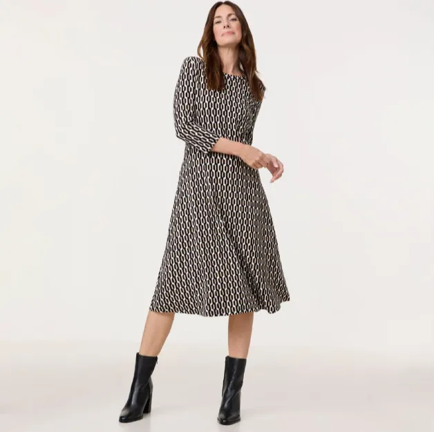 GERRY WEBER<BR>
Jersey Print Dress<BR>
Black/Sand<BR>