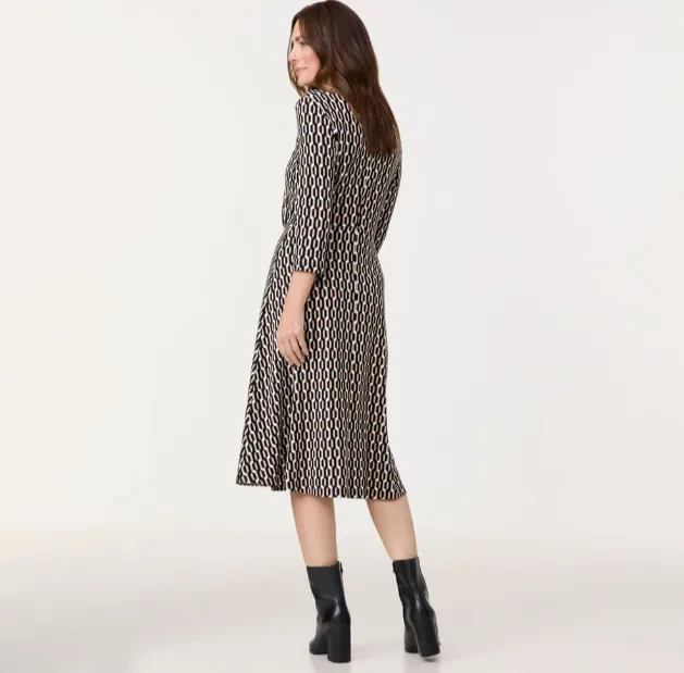 GERRY WEBER<BR>
Jersey Print Dress<BR>
Black/Sand<BR>