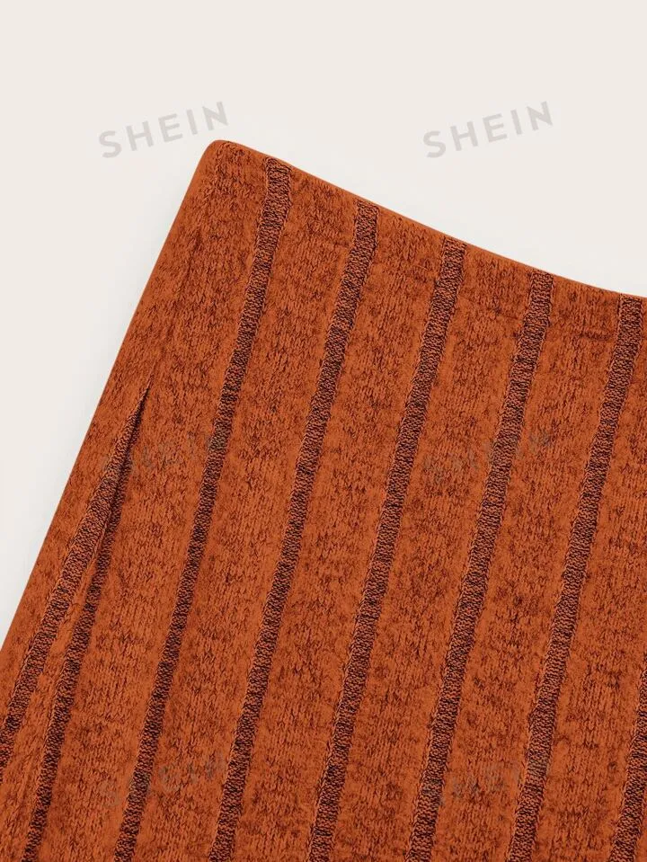 High waist ribbed knit skirt in orange