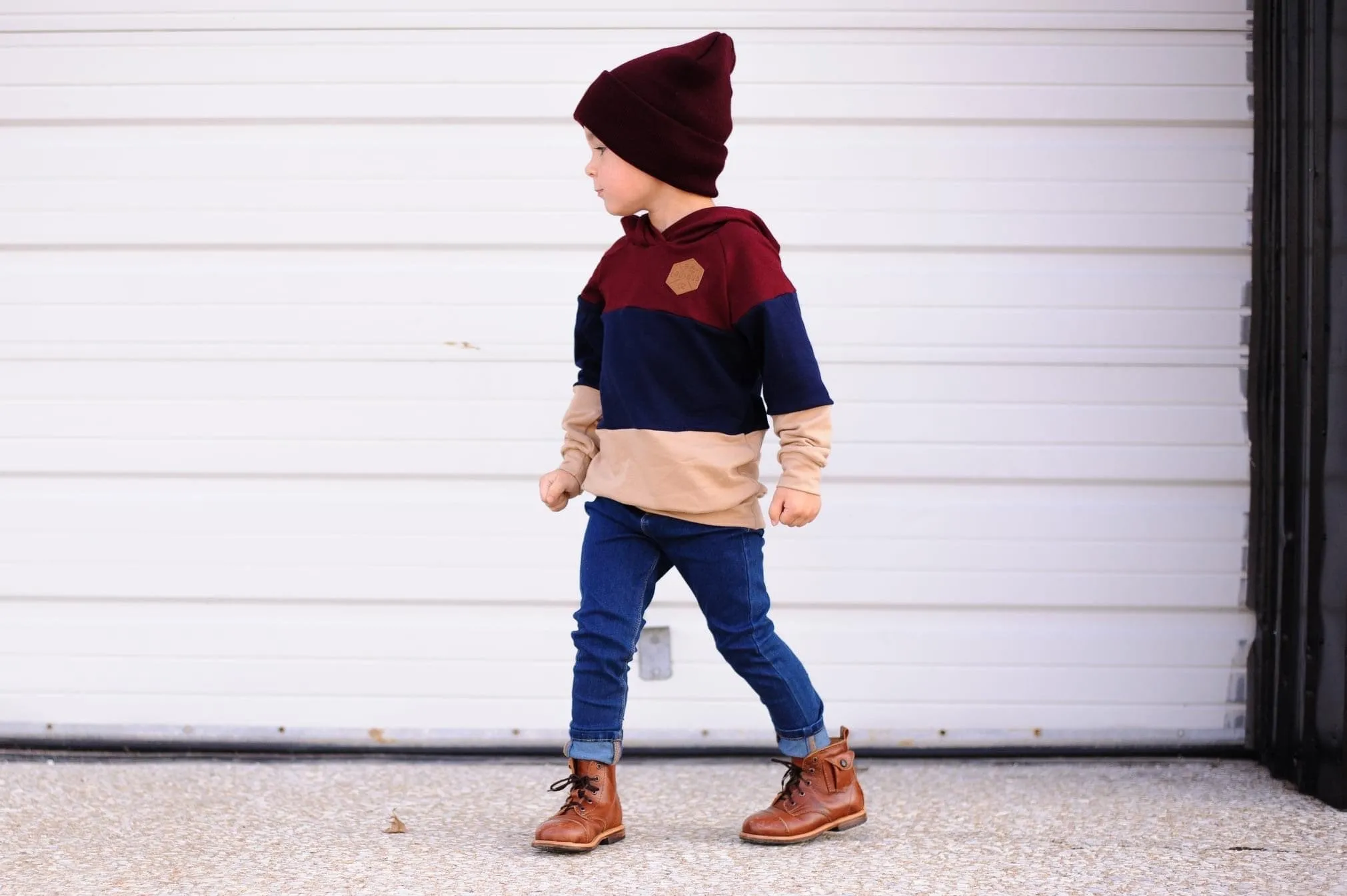 HIPSTER Toddler Boy Beanie, Matching Toddler Beanie, Hipster Beanie, Faux Leather Patch Beanie