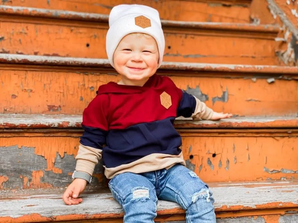 HIPSTER Toddler Boy Beanie, Matching Toddler Beanie, Hipster Beanie, Faux Leather Patch Beanie