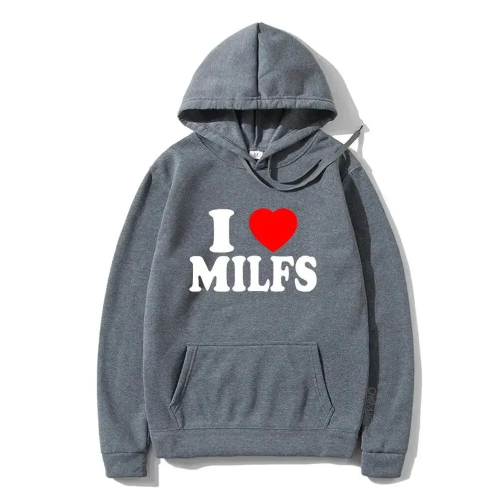 I Love MILFs Hoodie - Unisex Letter Print Pullover Sweatshirt, Fashion Hip Hop Hooded Tracksuit for Men and Women