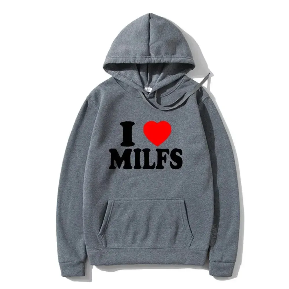 I Love MILFs Hoodie - Unisex Letter Print Pullover Sweatshirt, Fashion Hip Hop Hooded Tracksuit for Men and Women