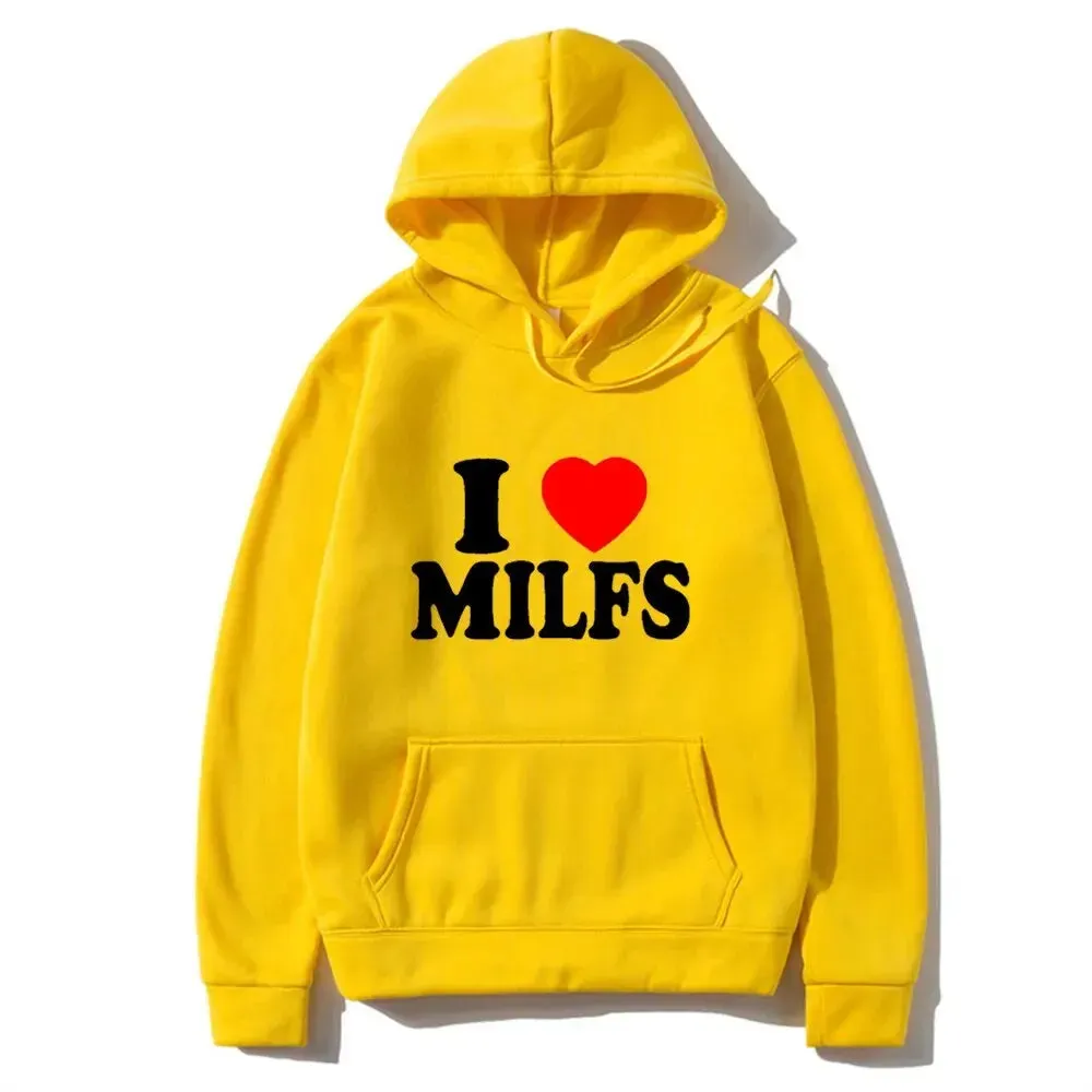 I Love MILFs Hoodie - Unisex Letter Print Pullover Sweatshirt, Fashion Hip Hop Hooded Tracksuit for Men and Women
