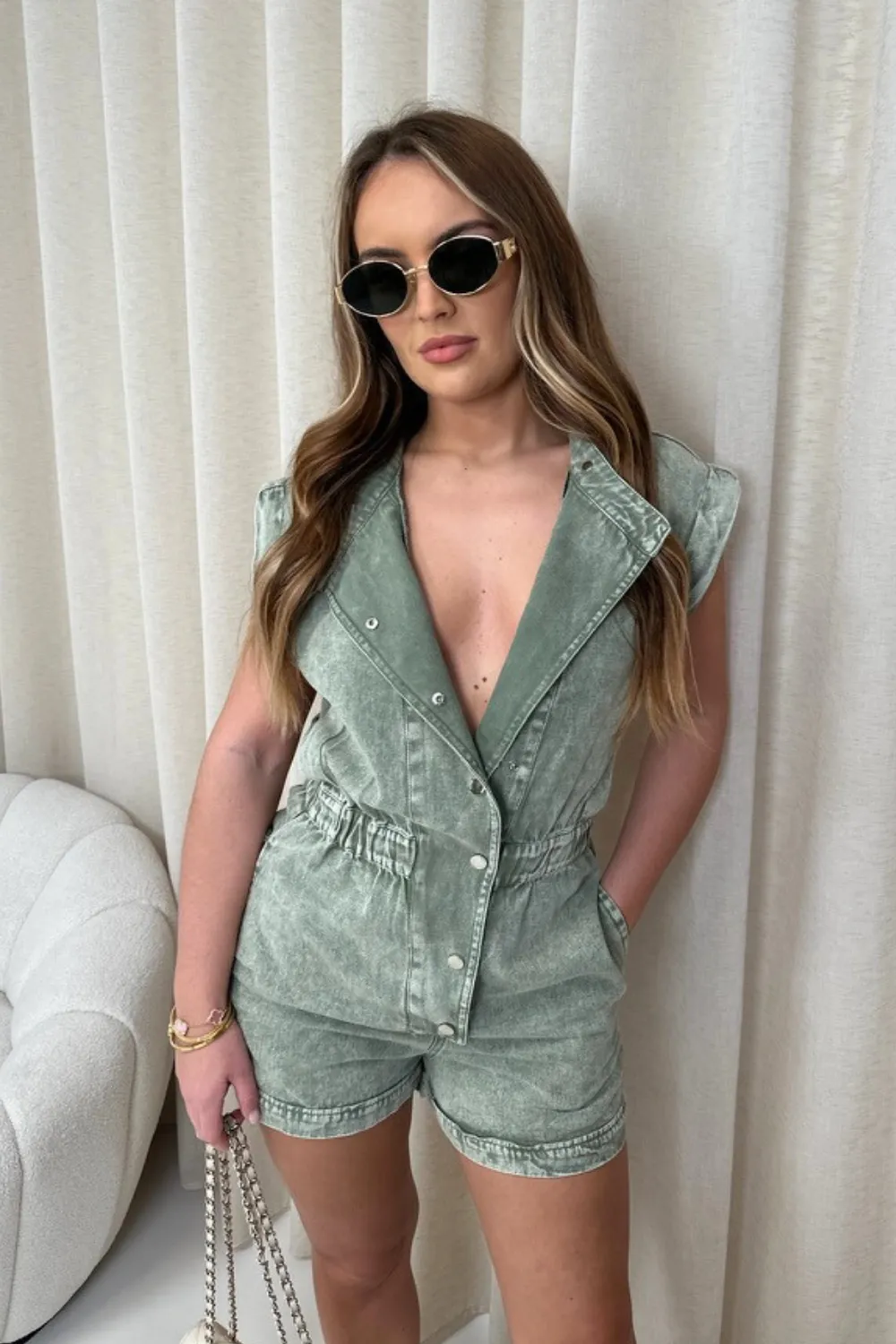 Izzy khaki denim playsuit