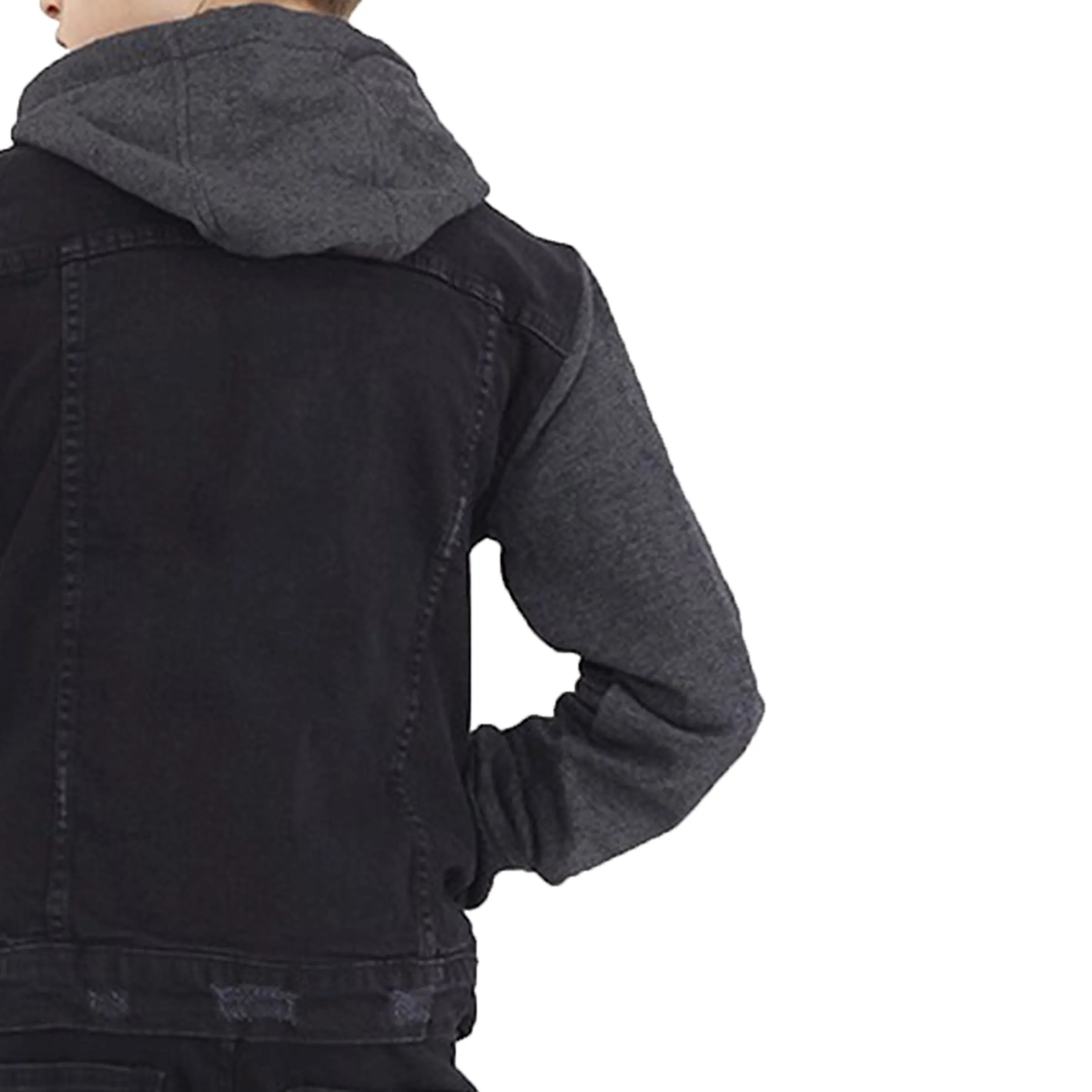 Kids Boys Cotton Denim Contrast Hooded Jacket