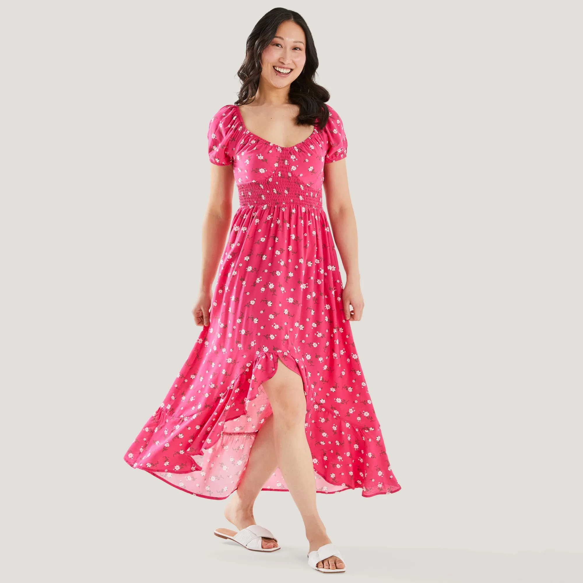 lily morgan Women's Puffed Sleeve Midi-Dress