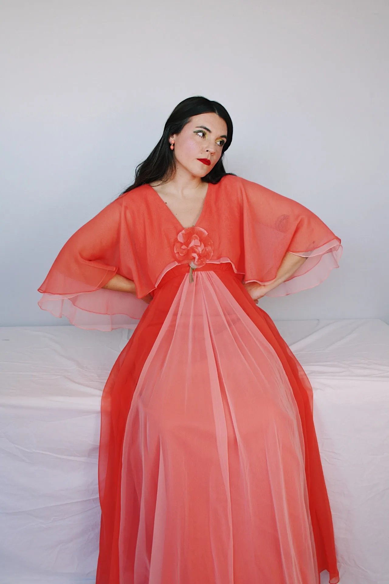 Maxi Dress with Cape Sleeves