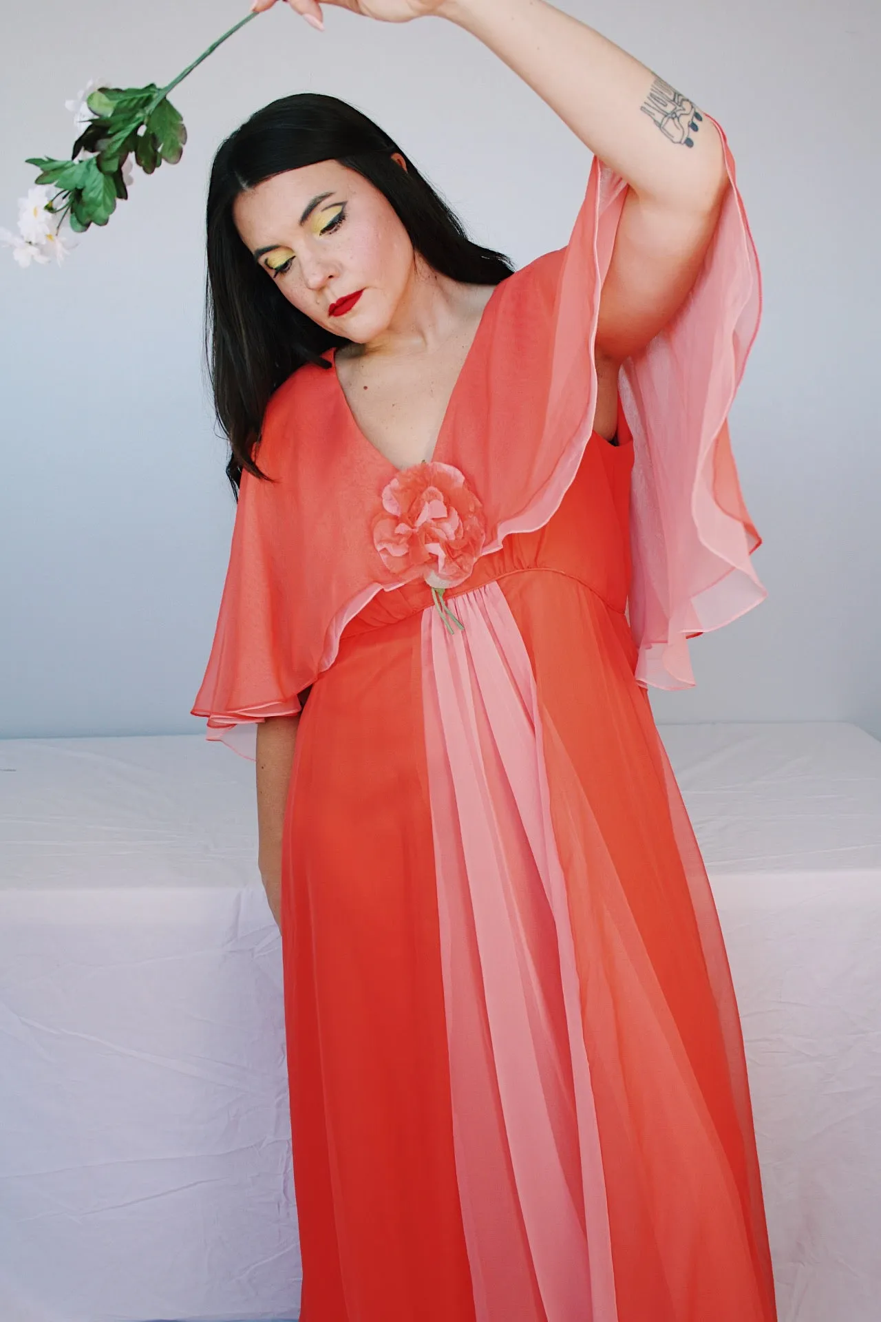 Maxi Dress with Cape Sleeves