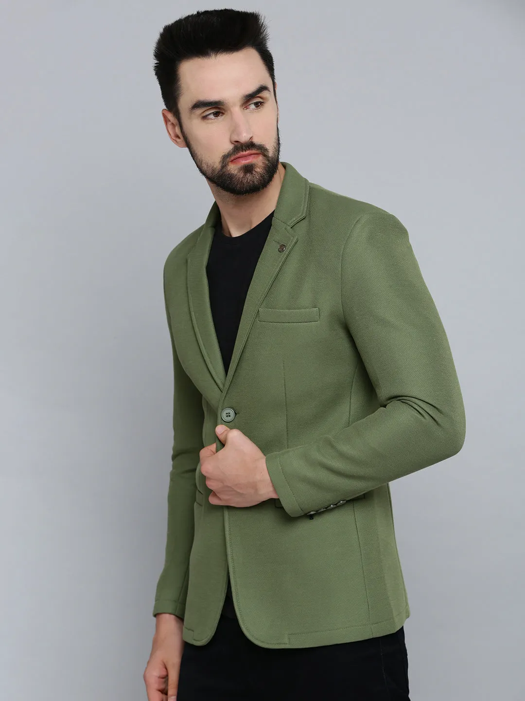 Men Green Solid Blazer