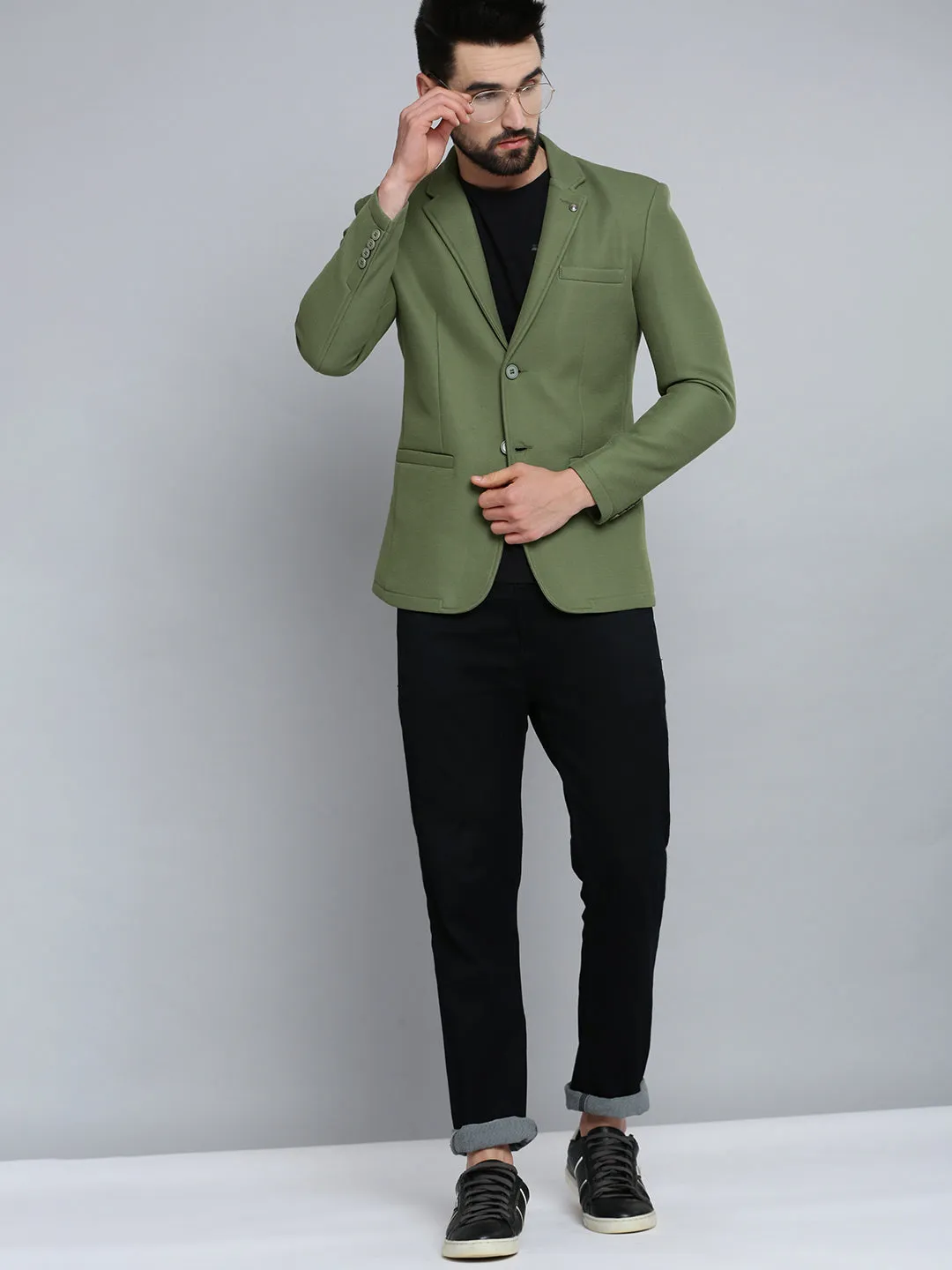 Men Green Solid Blazer