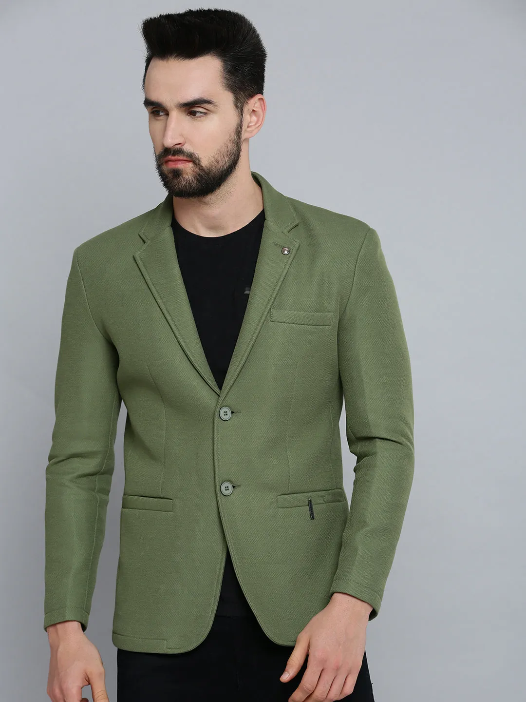 Men Green Solid Blazer