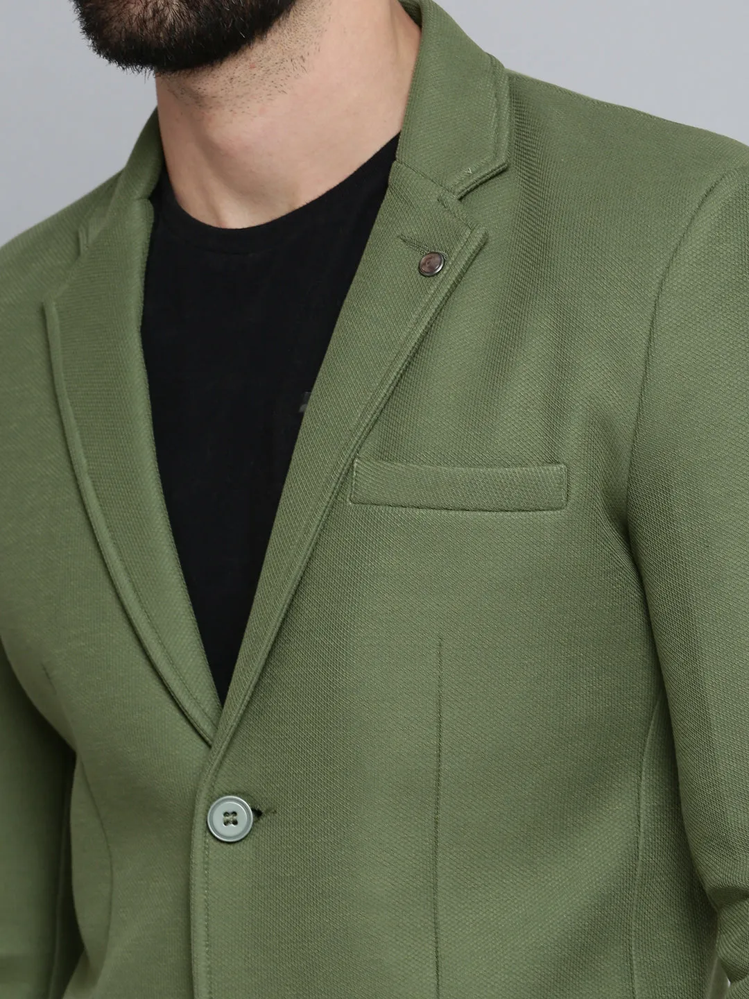Men Green Solid Blazer